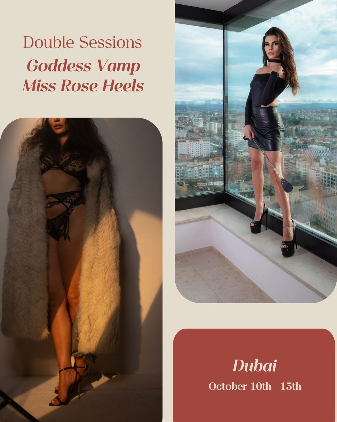Double domme sessions in Dubai with Miss Rose Heels and Goddess Vamp 1 Miss Rose Heels and Goddess Vamps set duo BDSM sessions in Dubai